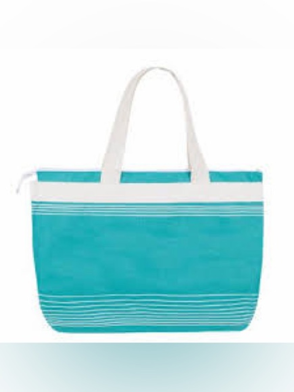 Turquoise Striped Beach Tote Bag with White Handles